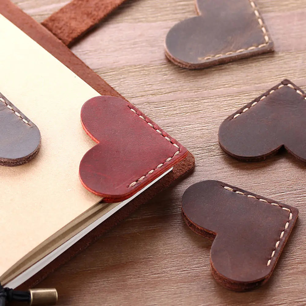 Handmade Vintage Leather Heart Bookmark