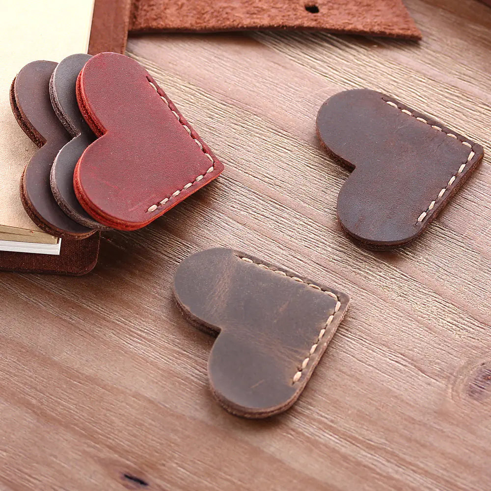 Handmade Vintage Leather Heart Bookmark