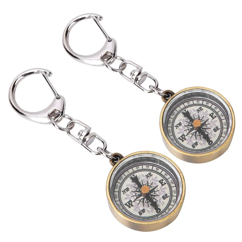 Vintage Alloy Compass Keychain Duo